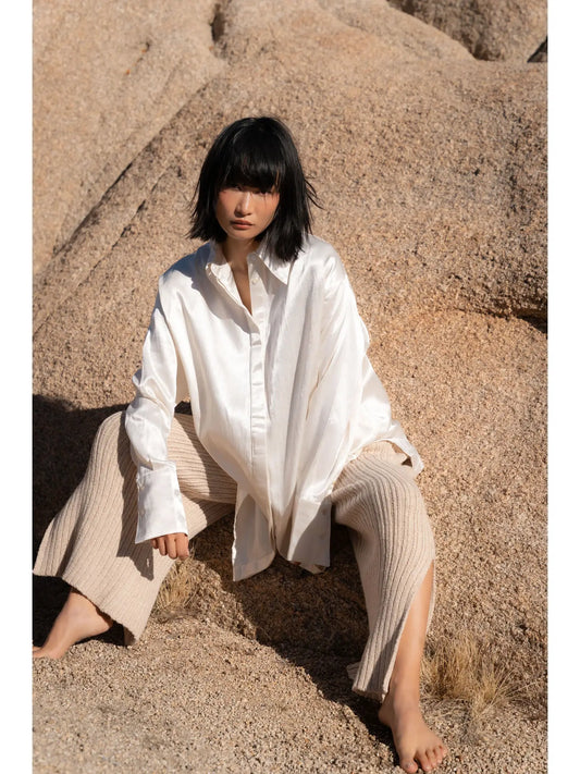 Forever My Muse Silk Shirt Dress WHITE