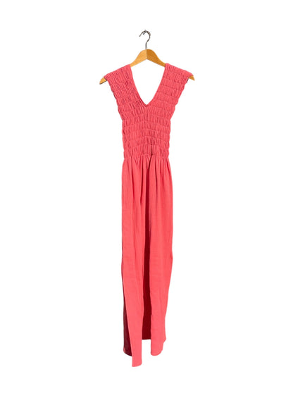736 Albazer Gathered V-Neck Dress in   Dark Henna Organic Cotton