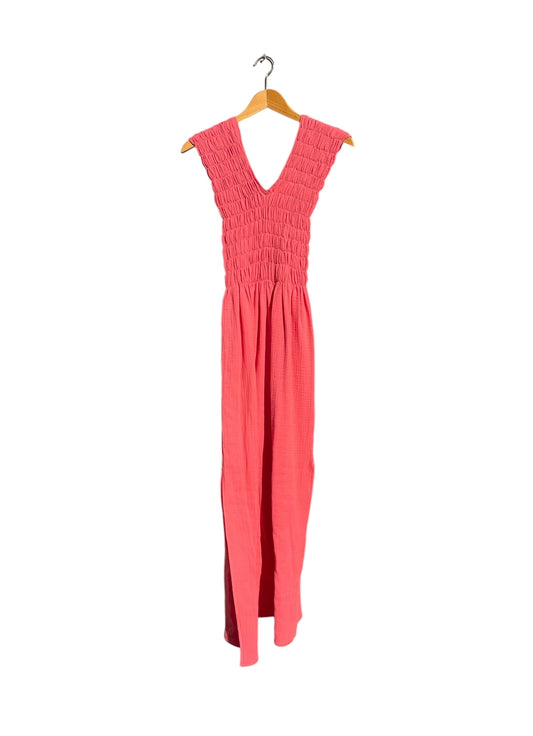 736 Albazer Gathered V-Neck Dress in   Coral Organic Cotton