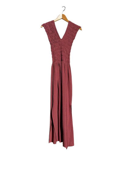 736 Albazer Gathered V-Neck Dress in   Dark Henna Organic Cotton