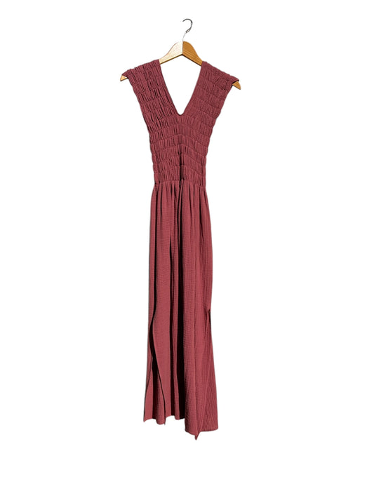 736 Albazer Gathered V-Neck Dress in   Dark Henna Organic Cotton